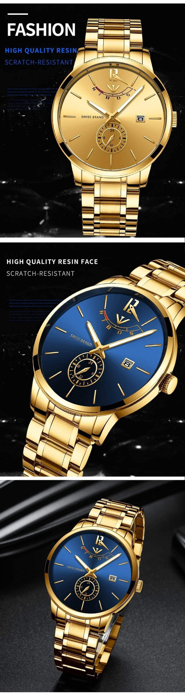 Planet Gates Gold Watch Mens Watches Top Brand Luxury Sport Quartz Watch Business Waterproof Wristwatch