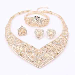 Planet Gates Gold Wedding Bridal Costume Jewelry Sets Dubai Indian Gold Color Heart Shaped Necklace Earrings Ring Sets For Women