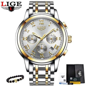Planet Gates gold white 1 Men's Watches Military Luxury Brand Watch Mens Quartz Stainless Steel Clock Fashion Chronograph Watch Man Relogio Masculino