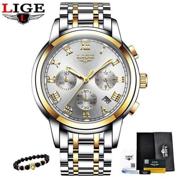 Planet Gates gold white 1 Men's Watches Military Luxury Brand Watch Mens Quartz Stainless Steel Clock Fashion Chronograph Watch Man Relogio Masculino