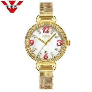 Planet Gates Gold White Alloy Women Watch Ladies Fashion Gold Alloy Bracelet Quartz Watches Casual Lady Waterproof Wristwatch Relogio Feminino