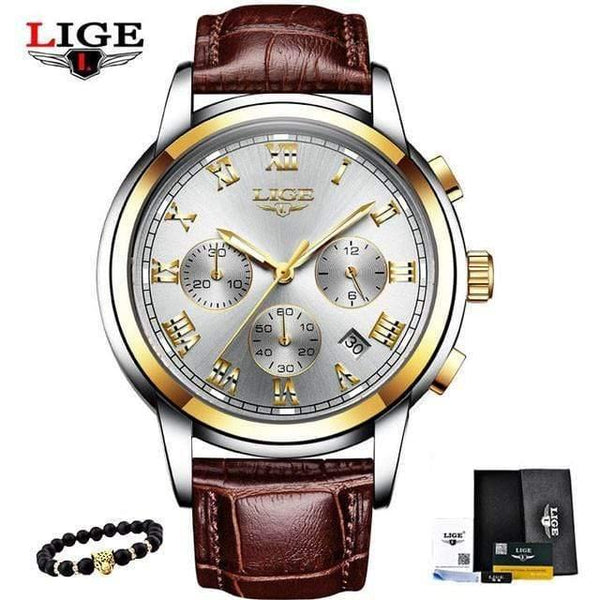 Planet Gates gold white Men's Watches Military Luxury Brand Watch Mens Quartz Stainless Steel Clock Fashion Chronograph Watch Man Relogio Masculino