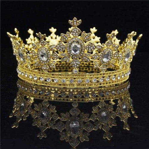 Planet Gates Gold White Royal King Wedding Crown Bride tiaras and Crowns Hair Jewelry Zircon Crystal Diadem Prom Party Head accessories Pageant