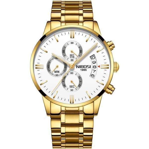 Planet Gates Gold white s Sports Watches For Men Military Army Analog/Chronograph Men Watch Stainless Steel Dress Male Clock Saat