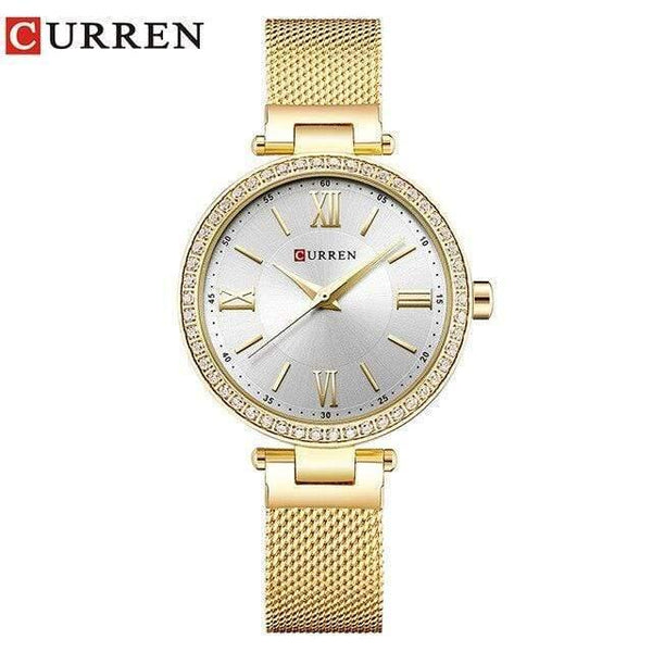 Planet Gates gold white Women's Bracelet Watches Rhinestones Case Shell Surface Ladies Clock black Stainless Steel Watchband