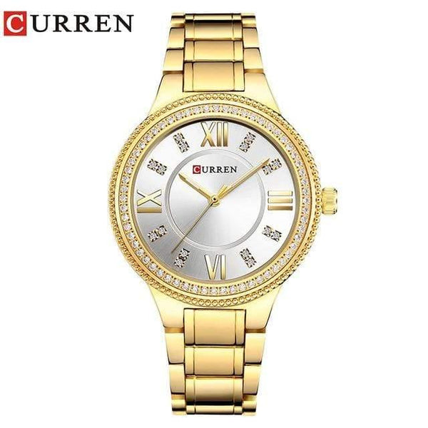 Planet Gates gold white Women's Casual Watches Waterproof Wristwatch Women Fashion Dress Rhinestone Stainless Steel Ladies Clock