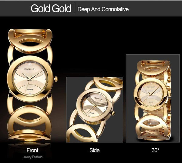 Planet Gates Gold White Women Watches Color Forever Gold Luxury Brand Bracelet Watch Women Dress Stainless Steel Ladies Watch Girl