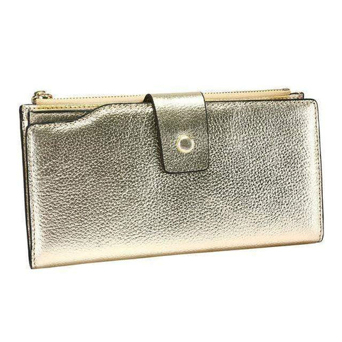 Planet Gates gold Women Genuine Leather RFID Blocking Functional Wallet Vintage Long Glint Card Holder Zipper Coin Purse Iphone Galaxy