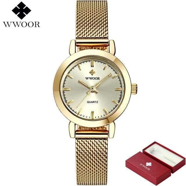 Planet Gates Gold Women Watches Quartz Rose Gold Dress Ladies Watch Brand Luxury Small Clock Stainless Steel Mesh Bracelet Wrist Watch Gifts
