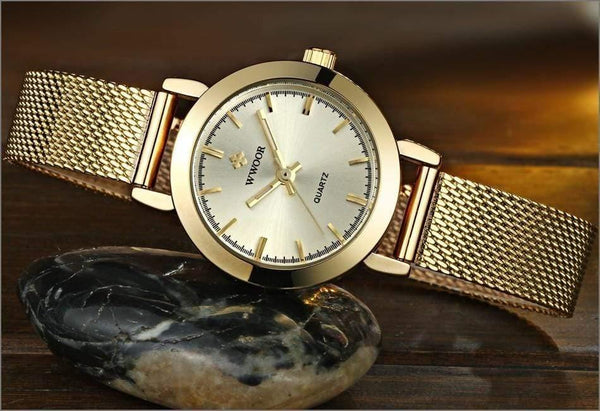 Planet Gates Gold Women Watches Quartz Rose Gold Dress Ladies Watch Brand Luxury Small Clock Stainless Steel Mesh Bracelet Wrist Watch Gifts