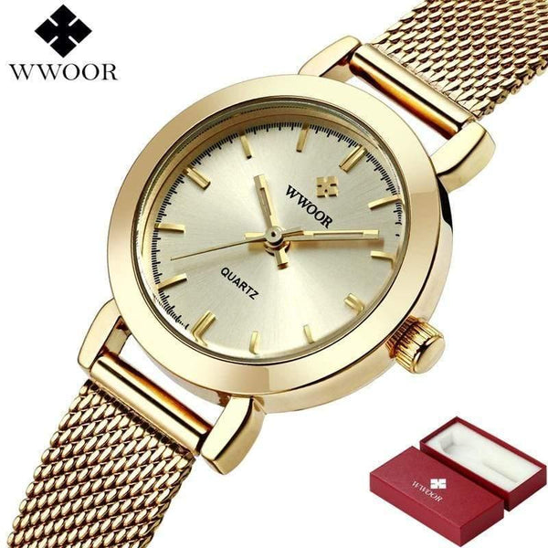 Planet Gates Gold Women Watches Quartz Rose Gold Dress Ladies Watch Brand Luxury Small Clock Stainless Steel Mesh Bracelet Wrist Watch Gifts
