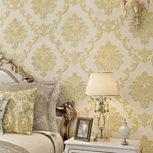 Planet Gates Golden / 5.3㎡ European Style Non-woven Wallpaper Luxury Damask 3D Stereoscopic Relief Damascus Bedroom Living Room Wall Paper Home Decor Paper