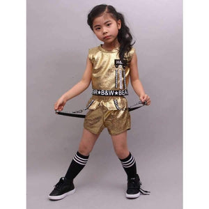 Planet Gates golden / 5 Hip Hop Clothing Girl Summer New Arrival Kids Street Dance Clothes Sets Teenage Girls Jazz Dance Clothing Set