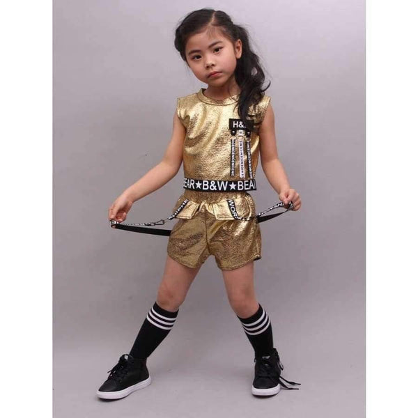 Planet Gates golden / 5 Hip Hop Clothing Girl Summer New Arrival Kids Street Dance Clothes Sets Teenage Girls Jazz Dance Clothing Set
