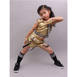 Planet Gates golden / 5 Hip Hop Clothing Girl Summer New Arrival Kids Street Dance Clothes Sets Teenage Girls Jazz Dance Clothing Set