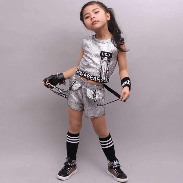 Planet Gates golden / 5 Hip Hop Clothing Girl Summer New Arrival Kids Street Dance Clothes Sets Teenage Girls Jazz Dance Clothing Set
