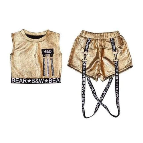 Planet Gates golden / 5 Hip Hop Clothing Girl Summer New Arrival Kids Street Dance Clothes Sets Teenage Girls Jazz Dance Clothing Set
