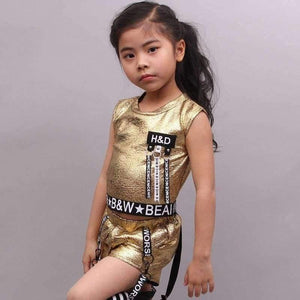Planet Gates golden / 5 Hip Hop Clothing Girl Summer New Arrival Kids Street Dance Clothes Sets Teenage Girls Jazz Dance Clothing Set