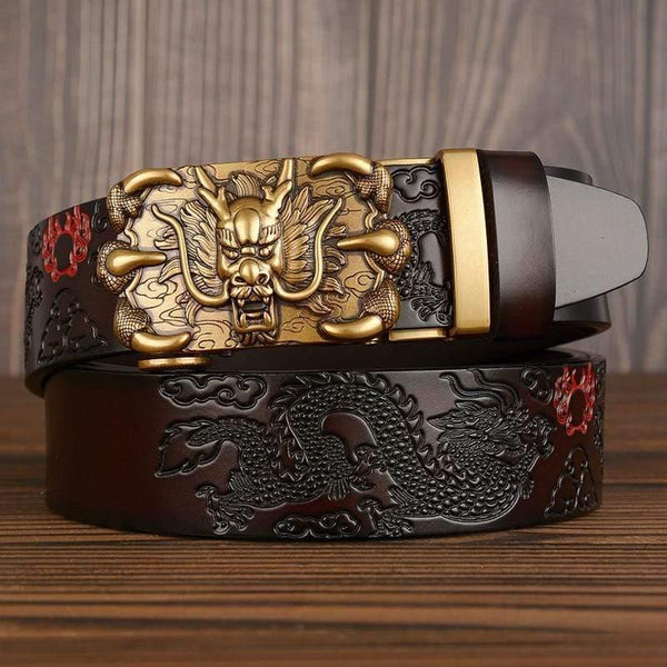 Men Belt Genuine Leather New High Quality Cowhide Handmade Men Waistbands Chinese Dragon Pressed Straps Male Designer Belts