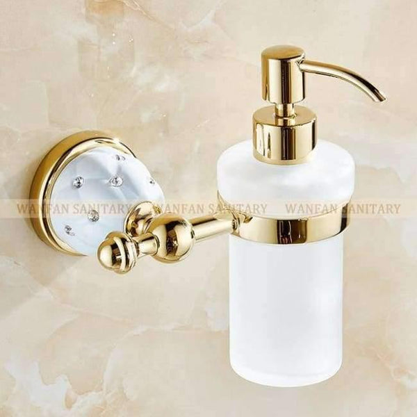 Planet Gates Golden / China Soap Dispensers Luxury Golden Wall Mounted Liquid Soap Holder With Gold Frosted Glass Container Bottle Bathroom Products 5218