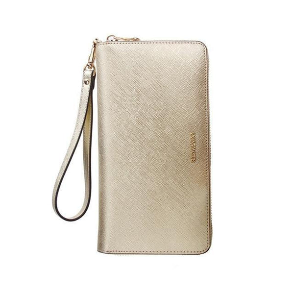 Planet Gates Golden / China Women Cow Leather Clutch Ladies Continent Purses Metalic Genuine Leather Wallets Cell Phone Holder Hot Sale