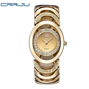 Planet Gates golden CRRJU Brand Luxury Crystal Gold Watches Women Ladies Quartz Wristwatches Bracelet Steel Watch Relogio Feminino Relojes Mujer