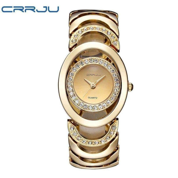 Planet Gates golden CRRJU Brand Luxury Crystal Gold Watches Women Ladies Quartz Wristwatches Bracelet Steel Watch Relogio Feminino Relojes Mujer