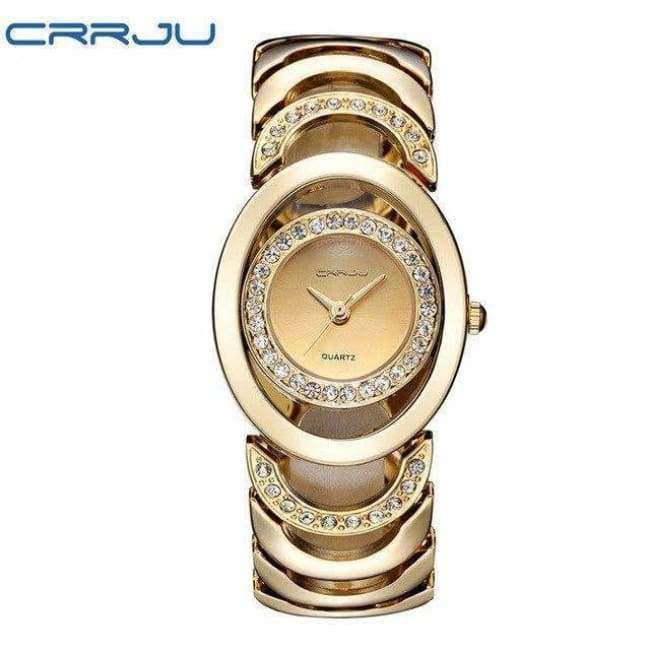 Planet Gates golden CRRJU Brand Luxury Crystal Gold Watches Women Ladies Quartz Wristwatches Bracelet Steel Watch Relogio Feminino Relojes Mujer