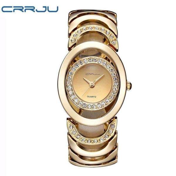 Planet Gates golden CRRJU Brand Luxury Crystal Gold Watches Women Ladies Quartz Wristwatches Bracelet Steel Watch Relogio Feminino Relojes Mujer