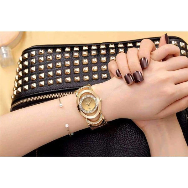 Planet Gates golden CRRJU Brand Luxury Crystal Gold Watches Women Ladies Quartz Wristwatches Bracelet Steel Watch Relogio Feminino Relojes Mujer