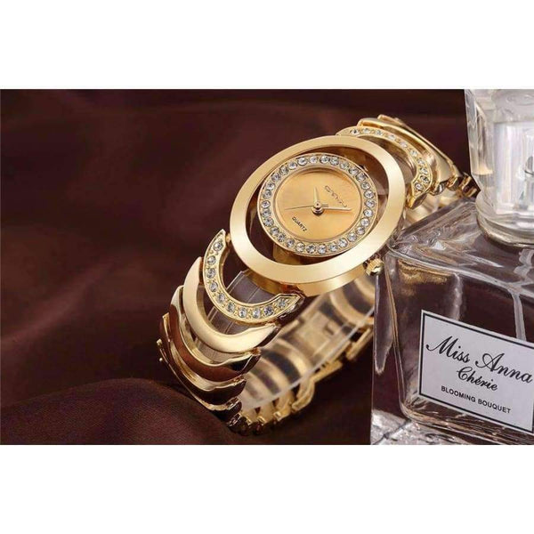 Planet Gates golden CRRJU Brand Luxury Crystal Gold Watches Women Ladies Quartz Wristwatches Bracelet Steel Watch Relogio Feminino Relojes Mujer