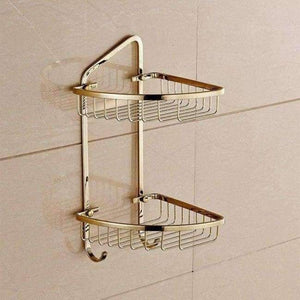 Planet Gates Golden Double 1 Bathroom Shelves Pure Copper Corner Triangle Basket Single Double Layer With Hooks Cosmetic Rack Shower Shampoo Accessorie