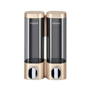 Planet Gates Golden Double Liquid Soap Dispenser Wall Mounted 300ml Plastic Shampoo Shower Gel Dispensers Hand Sanitizer Home Kitchen Bathroom Accessories