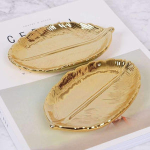 Planet Gates Golden Leaf Ceramic Storage Plate Jewelry Fruit Serving Tray Decorative Ornaments Living Room Table Organization Home