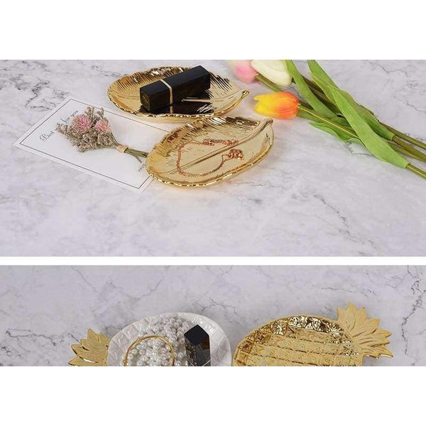 Planet Gates Golden Leaf Ceramic Storage Plate Jewelry Fruit Serving Tray Decorative Ornaments Living Room Table Organization Home