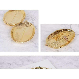 Planet Gates Golden Leaf Ceramic Storage Plate Jewelry Fruit Serving Tray Decorative Ornaments Living Room Table Organization Home