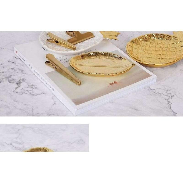 Planet Gates Golden Leaf Ceramic Storage Plate Jewelry Fruit Serving Tray Decorative Ornaments Living Room Table Organization Home