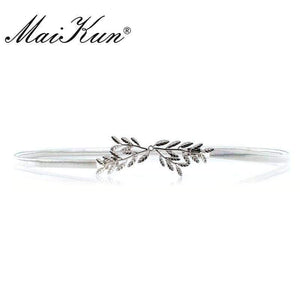 Planet Gates Golden MaiKun Thin Belts for Women Luxury Brand Women Belt Elastic Metal Golden Olive Leaf Female Belt