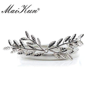 Planet Gates Golden MaiKun Thin Belts for Women Luxury Brand Women Belt Elastic Metal Golden Olive Leaf Female Belt