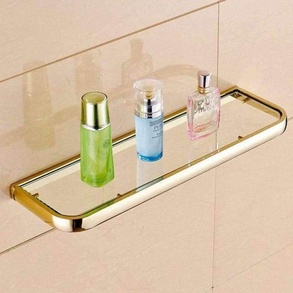 Planet Gates Golden Quality Bathroom Shelves Thickness Quadrangle Glass Shelves Cosmetic Shampo Showeroom Rack Copper Golden Accessories 1020