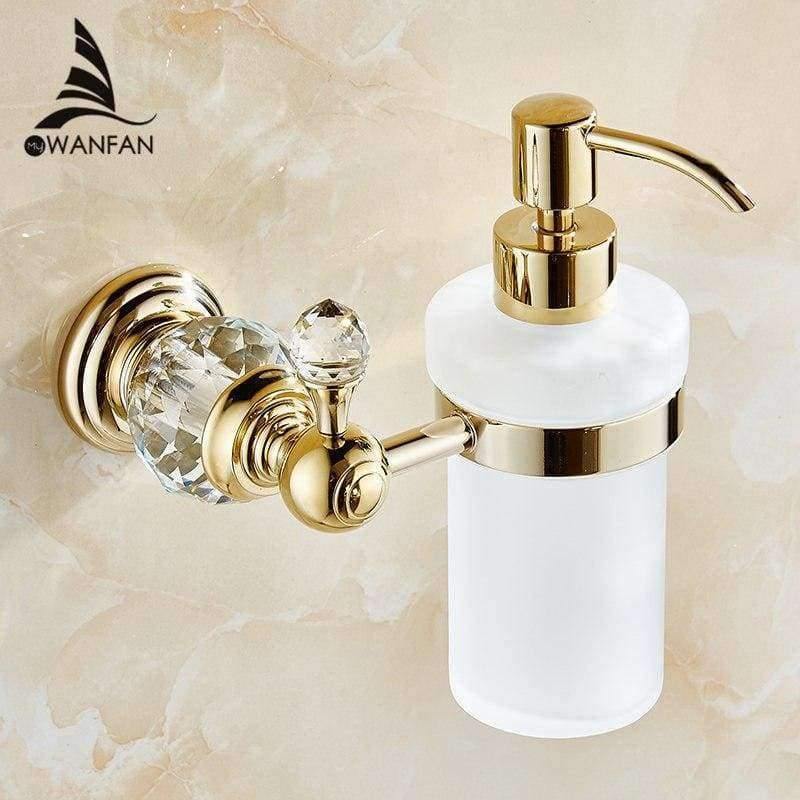 Planet Gates Golden / Russian Federation Liquid Soap Dispensers Luxury Gold Color Soap Dispenser Wall Mounted With Frosted Glass Container bottle Bathroom Products HK-38