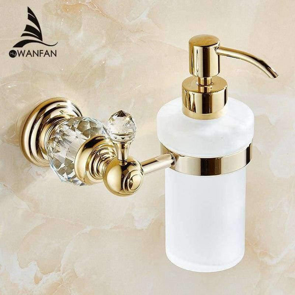 Planet Gates Golden / Russian Federation Liquid Soap Dispensers Luxury Gold Color Soap Dispenser Wall Mounted With Frosted Glass Container bottle Bathroom Products HK-38