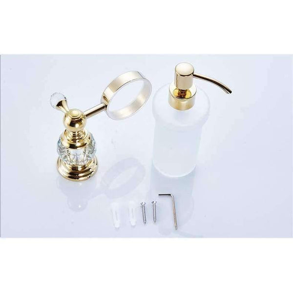 Planet Gates Golden / Russian Federation Liquid Soap Dispensers Luxury Gold Color Soap Dispenser Wall Mounted With Frosted Glass Container bottle Bathroom Products HK-38