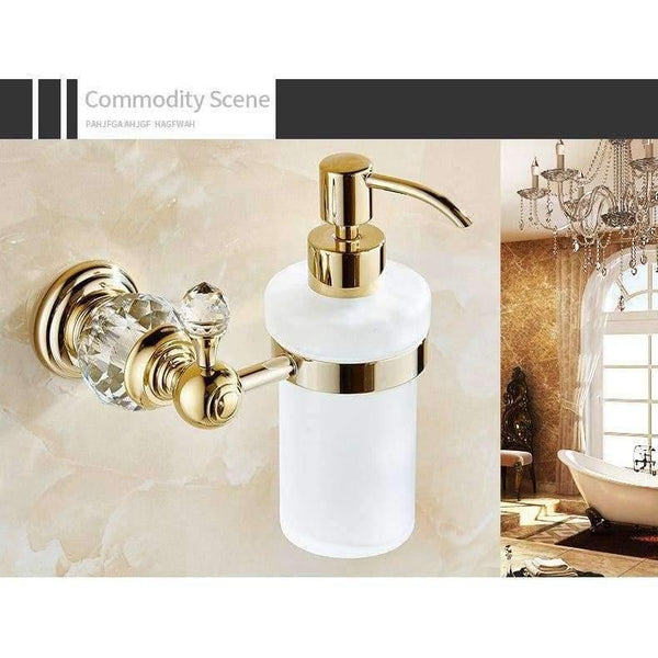Planet Gates Golden / Russian Federation Liquid Soap Dispensers Luxury Gold Color Soap Dispenser Wall Mounted With Frosted Glass Container bottle Bathroom Products HK-38