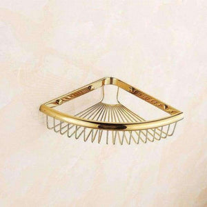 Planet Gates Golden Single Bathroom Shelves Pure Copper Corner Triangle Basket Single Double Layer With Hooks Cosmetic Rack Shower Shampoo Accessorie