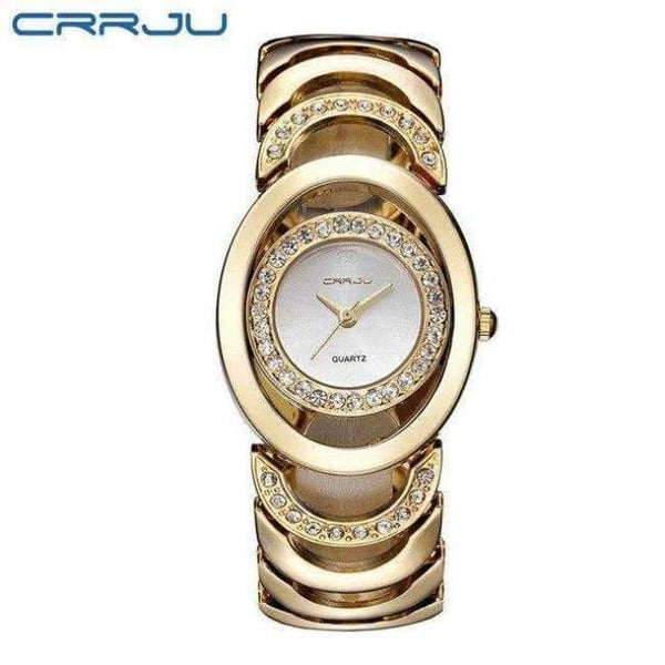 Planet Gates golden white CRRJU Brand Luxury Crystal Gold Watches Women Ladies Quartz Wristwatches Bracelet Steel Watch Relogio Feminino Relojes Mujer