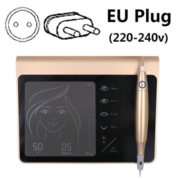Planet Gates Golden with EU Plug Touch Screen Rechargeable Battery US/EU Plug Permanent Makeup Machine Kit Eyebrow Lip Eyeliner Machine With 2 Cartridge Neeldes