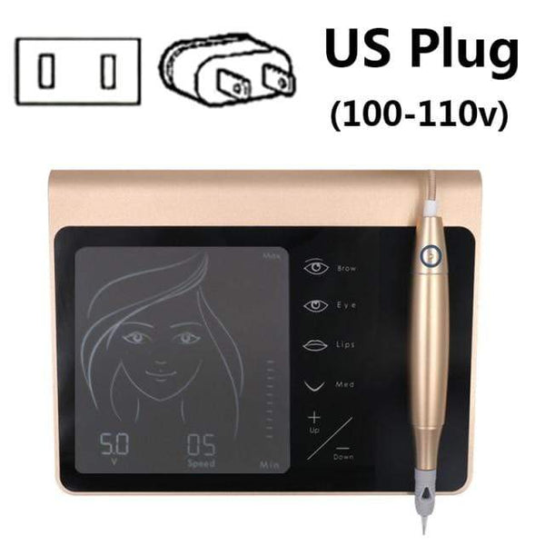 Planet Gates Golden with US Plug Touch Screen Rechargeable Battery US/EU Plug Permanent Makeup Machine Kit Eyebrow Lip Eyeliner Machine With 2 Cartridge Neeldes