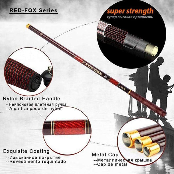 Planet Gates GOLDLITE Fishing Rod 3.6-7.2M 2/8 Power Hard Carbon Fiber Telescopic Fishing Rods for Stream Carp Fishing, 1 Rod+3 Tips