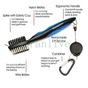 Planet Gates Golf Brush and Club Groove Cleaner 2 Ft Retractable Zip-line Extension Cord and Clip Aluminum Carabiner Lightweight and Stylis